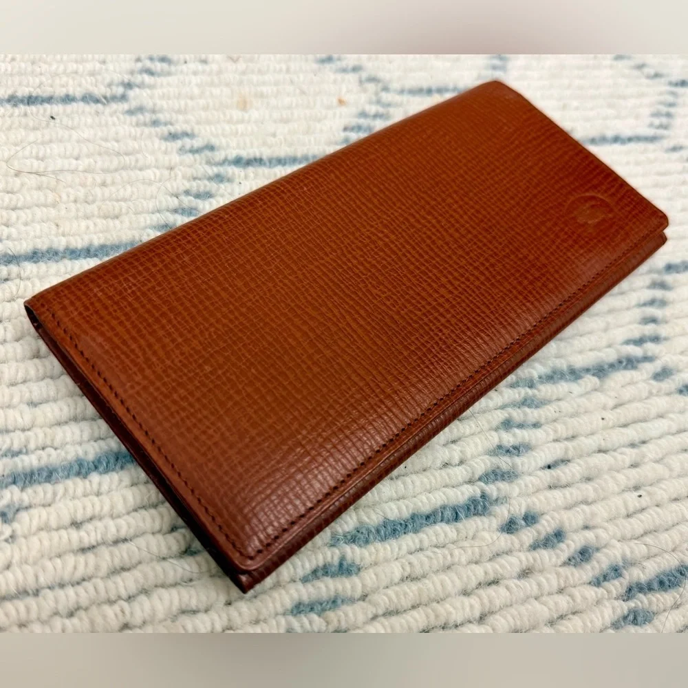 BURRBERRYS Vintage Rare 90’s Unisex Brown Textured Leather Long Bifold Wallet